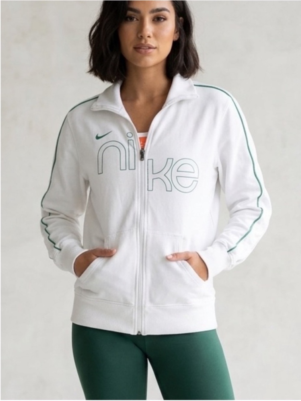 Y2K Vintage Nike Athletic Dept Spellout Track Jacket White
Green XL